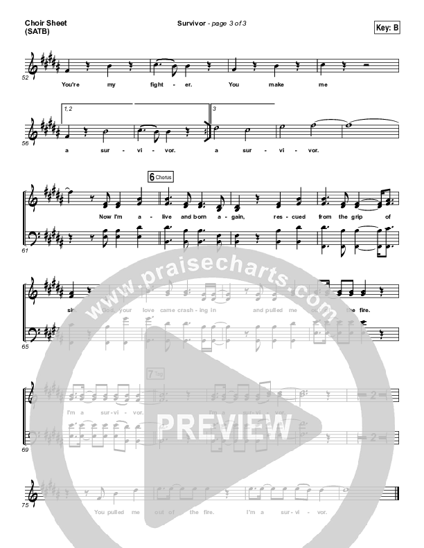 Survivor Choir Sheet (SATB) (Zach Williams)