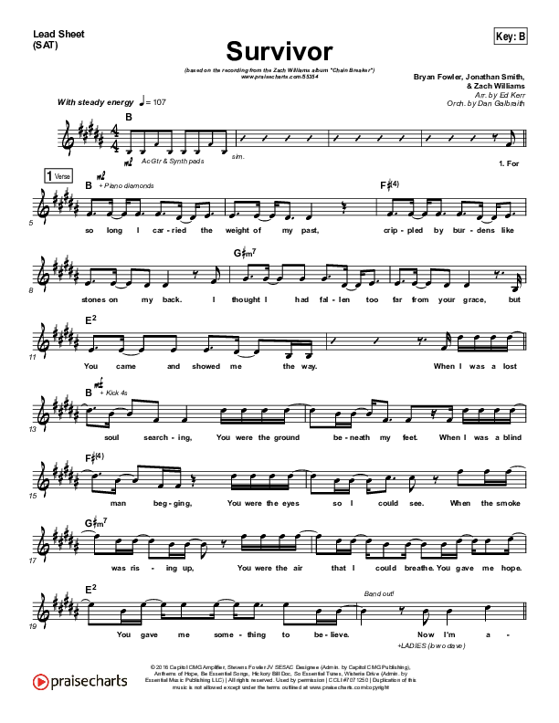 Survivor Lead Sheet (SAT) (Zach Williams)
