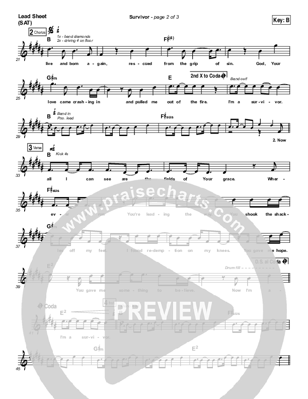 Survivor Lead Sheet (SAT) (Zach Williams)