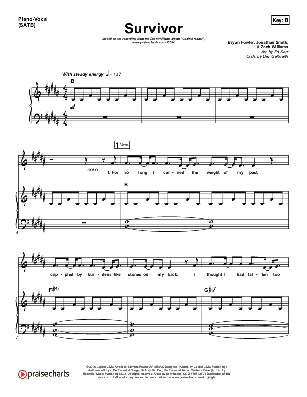 Survivor Piano/Vocal (SATB) (Zach Williams)