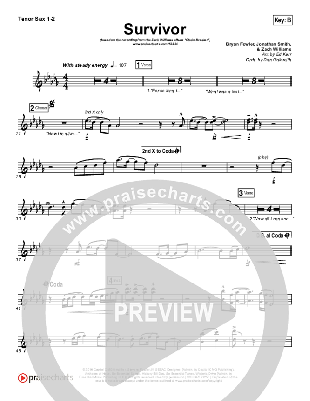 Survivor Tenor Sax 1/2 (Zach Williams)