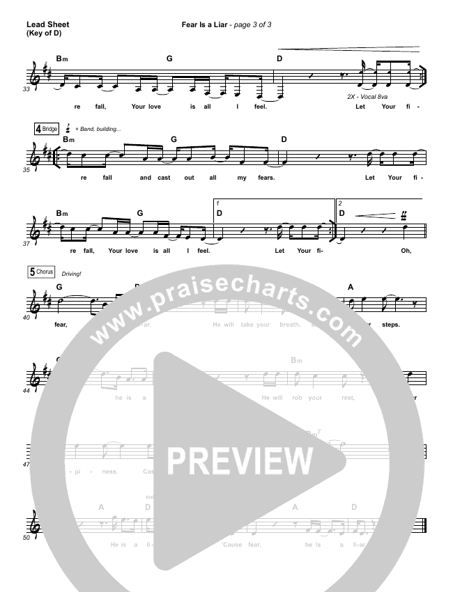 Fear Is A Liar Sheet Music (Zach Williams) - PraiseCharts