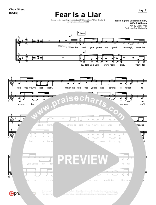 Fear Is A Liar Sheet Music PDF (Zach Williams) - PraiseCharts