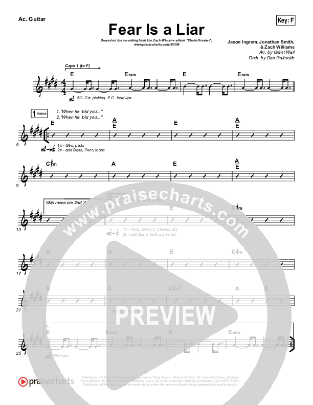 Fear Is A Liar Rhythm Chart (Zach Williams)