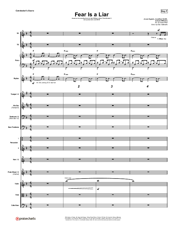 Fear Is A Liar Conductor's Score (Zach Williams)