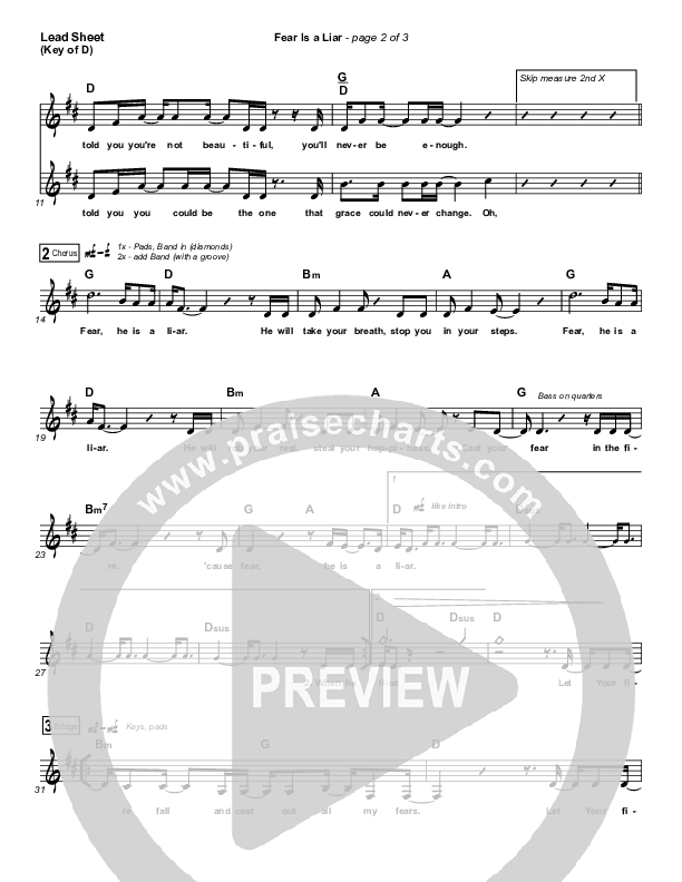 Fear Is A Liar Lead Sheet (Melody) (Zach Williams)