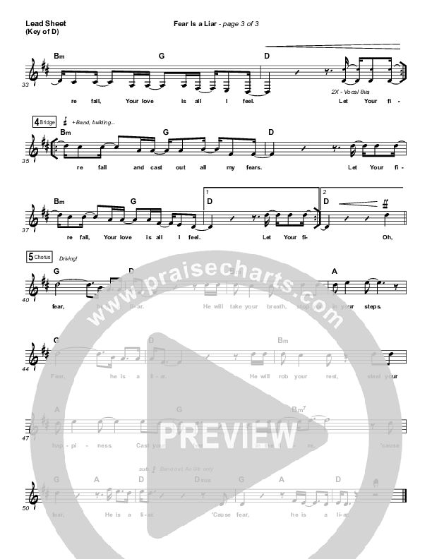 Fear Is A Liar Lead Sheet (Melody) (Zach Williams)