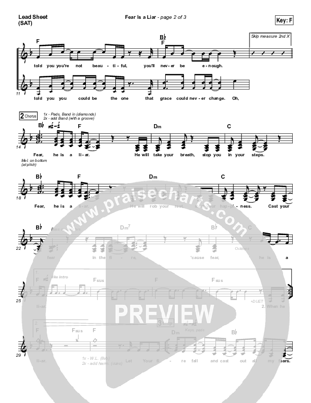 Fear Is A Liar Lead Sheet (SAT) (Zach Williams)