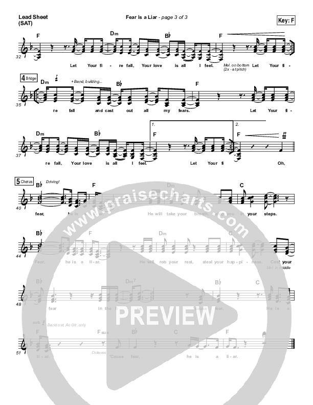 Fear Is A Liar Lead Sheet (SAT) (Zach Williams)
