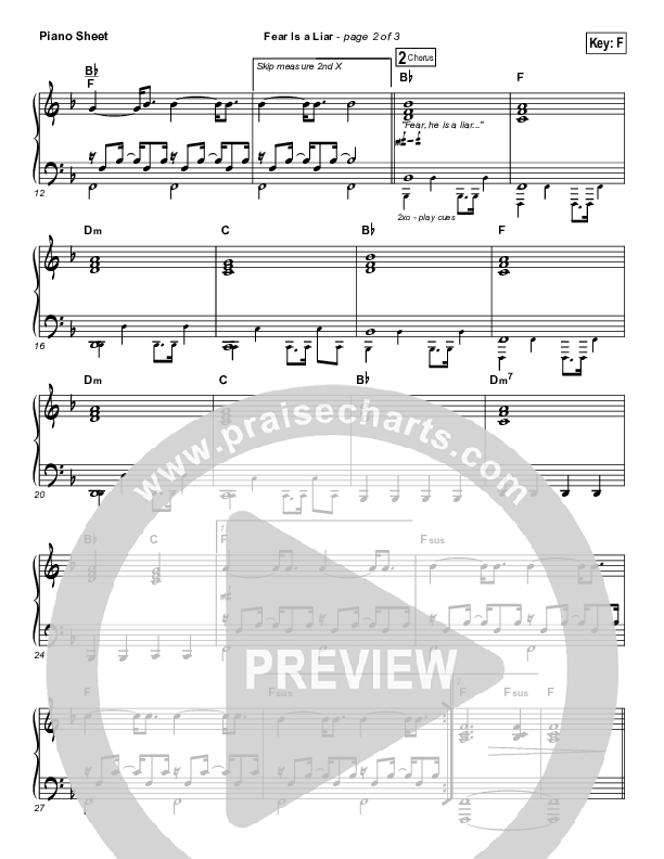 Fear Is A Liar Piano Sheet (Zach Williams)