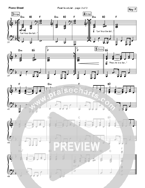 Fear Is A Liar Piano Sheet (Zach Williams)