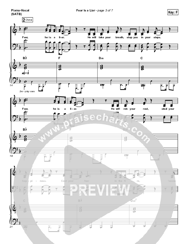 Fear Is A Liar Piano/Vocal (SATB) (Zach Williams)