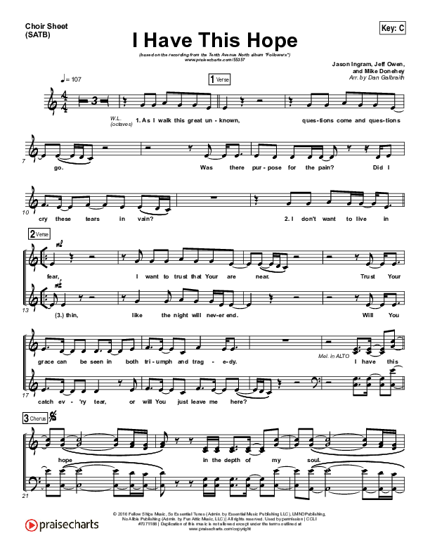 I Have This Hope Choir Vocals (SATB) (Tenth Avenue North)