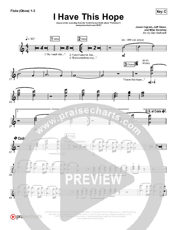 I Have This Hope Flute/Oboe 1/2/3 (Tenth Avenue North)