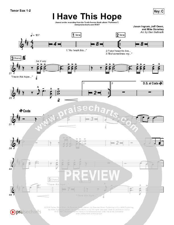 I Have This Hope Tenor Sax 1/2 (Tenth Avenue North)