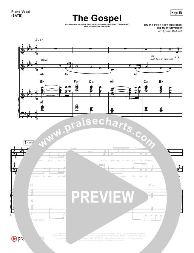 The Gospel Lead Sheet Piano Vocal Ryan Stevenson Praisecharts