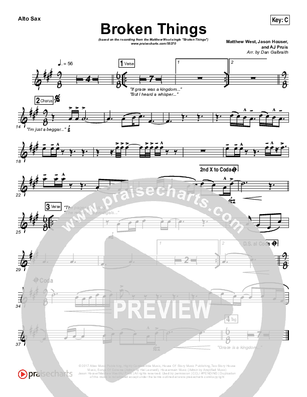 Broken Things Alto Sax (Matthew West)