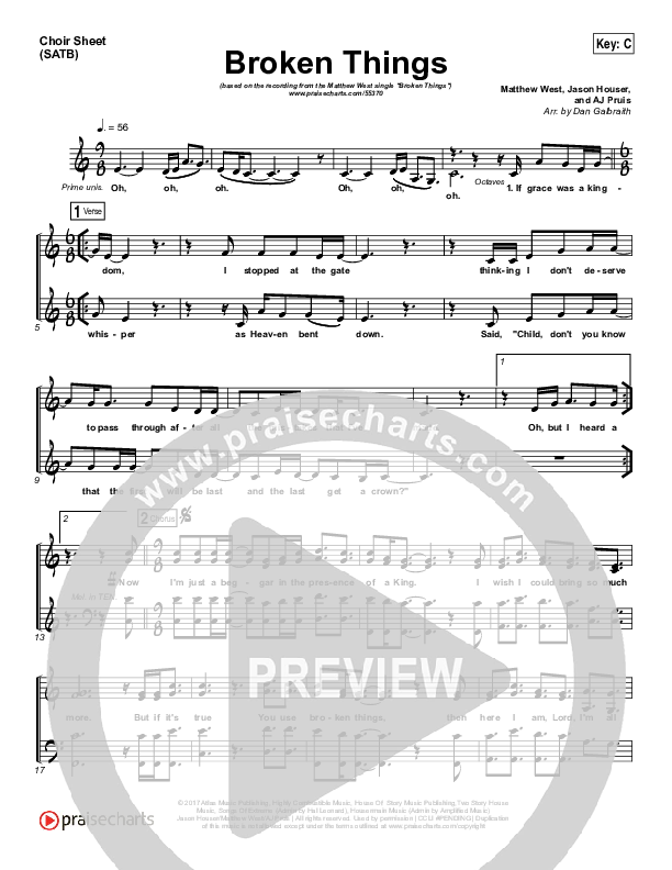Broken Things Choir Vocals (SATB) (Matthew West)