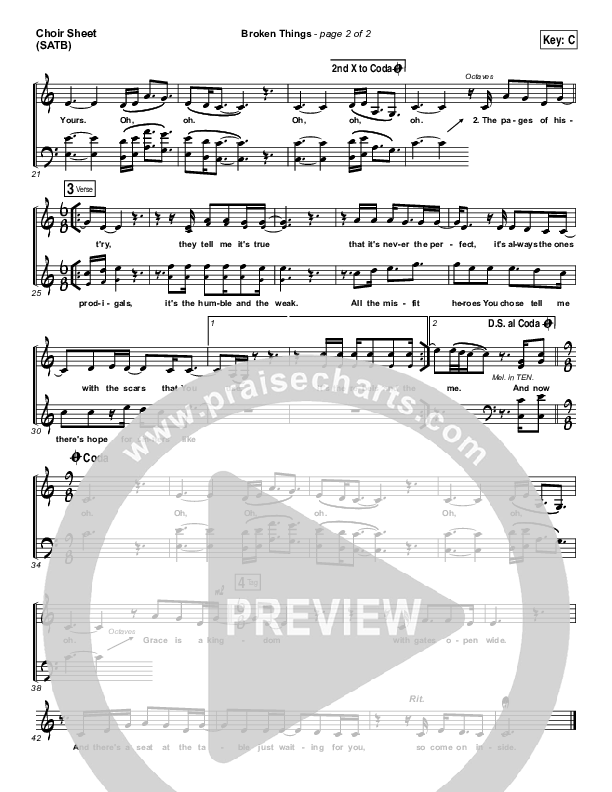 Broken Things Choir Vocals (SATB) (Matthew West)