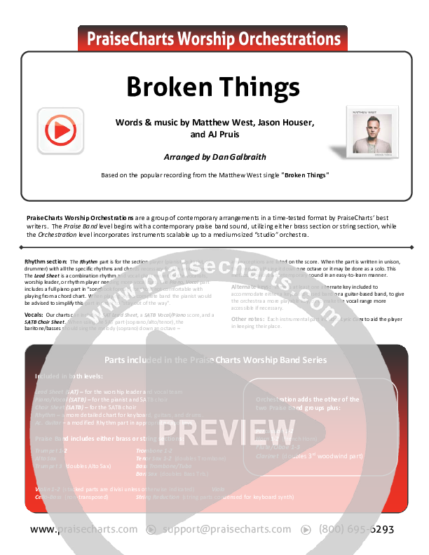 Broken Things Cover Sheet (Matthew West)