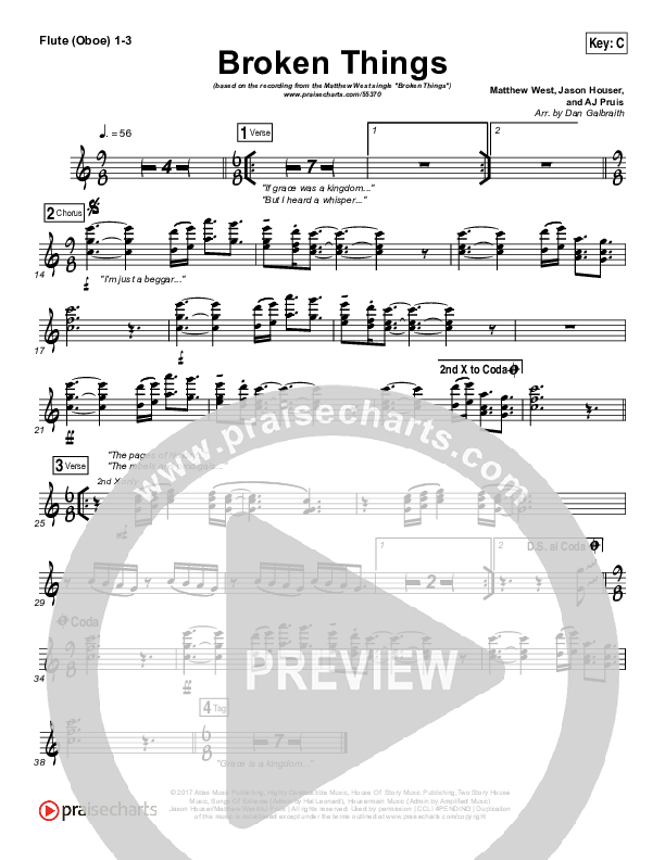 Broken Things Flute/Oboe 1/2/3 (Matthew West)