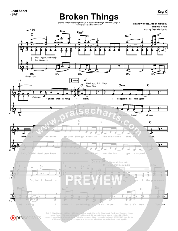 Broken Things Lead Sheet (Print Only) (Matthew West)
