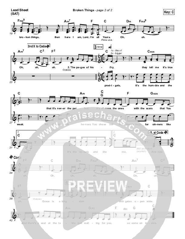 Broken Things Lead Sheet (Print Only) (Matthew West)