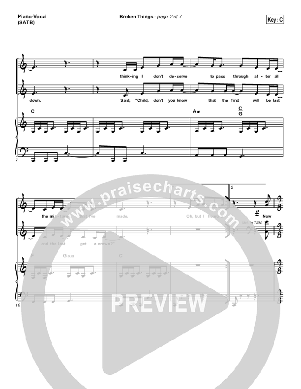 Broken Things Piano/Vocal (Print Only) (Matthew West)