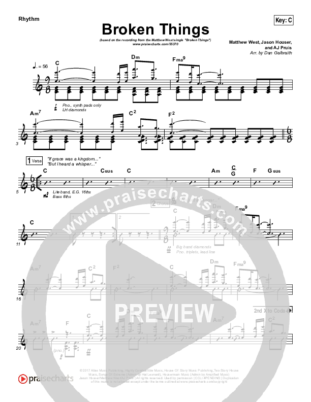 Broken Things Rhythm Chart (Print Only) (Matthew West)