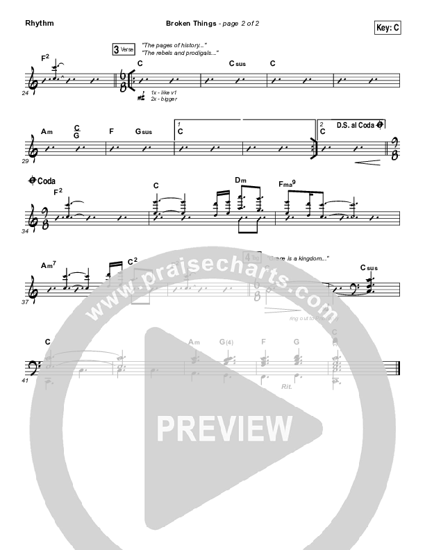 Broken Things Rhythm Chart (Print Only) (Matthew West)