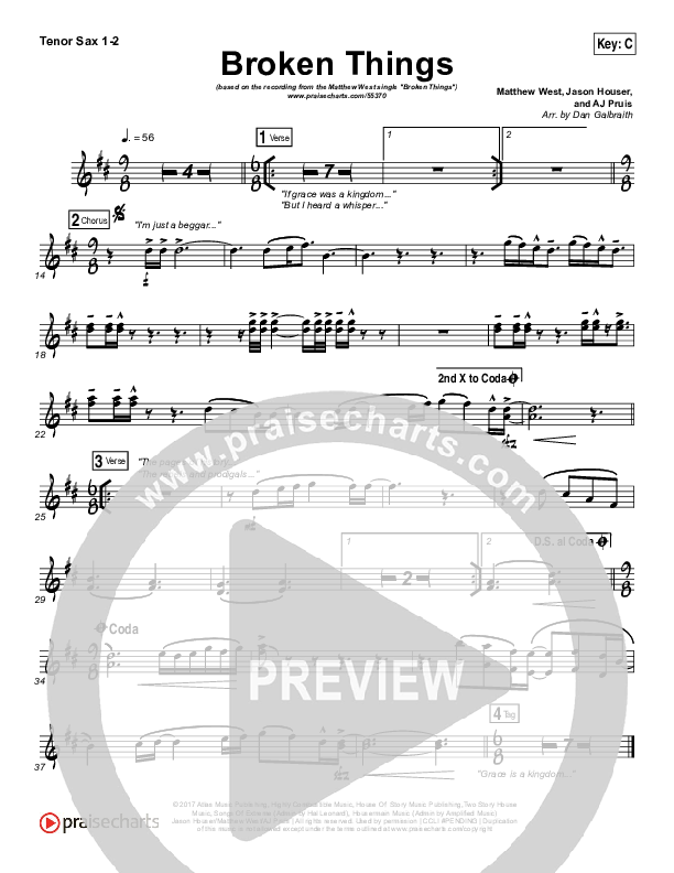 Broken Things Tenor Sax 1/2 (Matthew West)