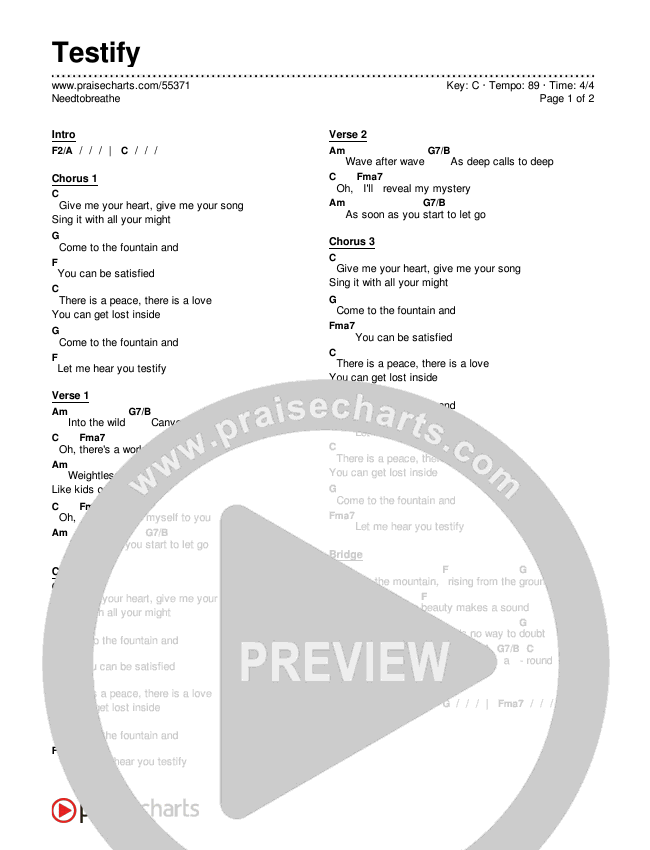 Testify Chords & Lyrics (Needtobreathe)