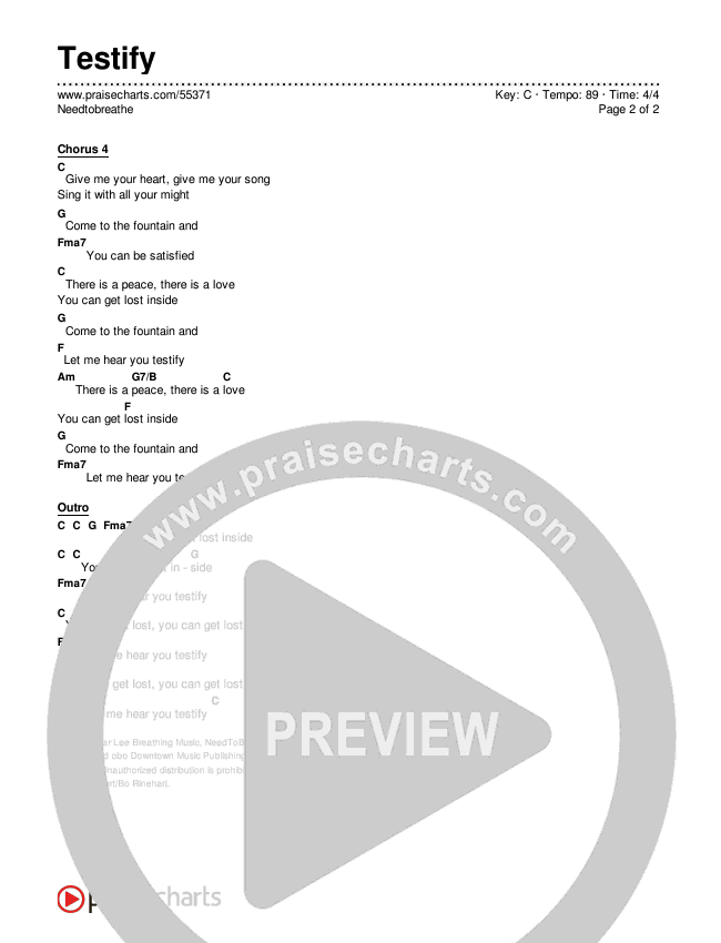 Testify Chords & Lyrics (Needtobreathe)