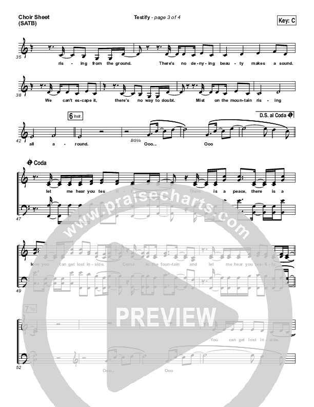 Testify Choir Sheet (SATB) (Print Only) (Needtobreathe)