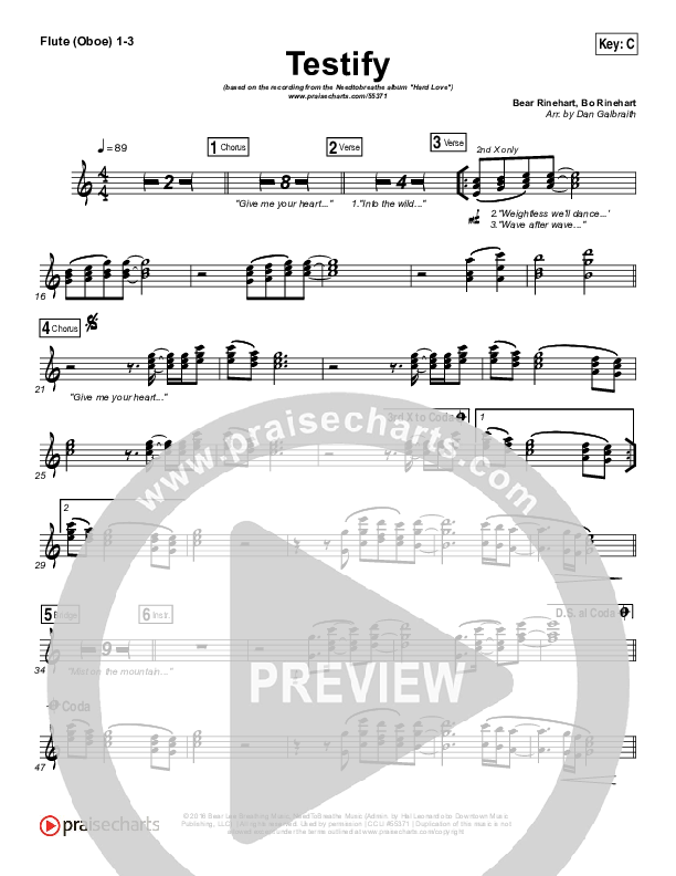 Testify Flute/Oboe 1/2/3 (Needtobreathe)