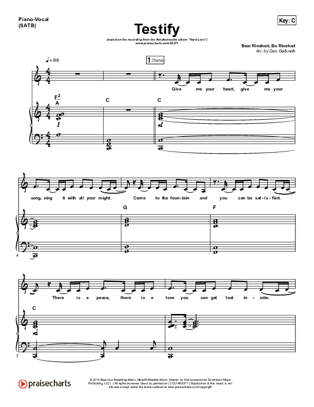 Testify Piano/Vocal (Print Only) (Needtobreathe)