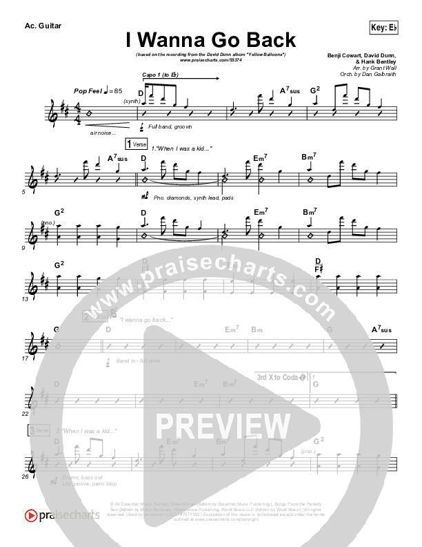 I Wanna Go Back Acoustic Guitar (David Dunn)