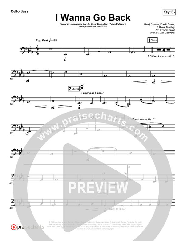 I Wanna Go Back Cello/Bass (David Dunn)