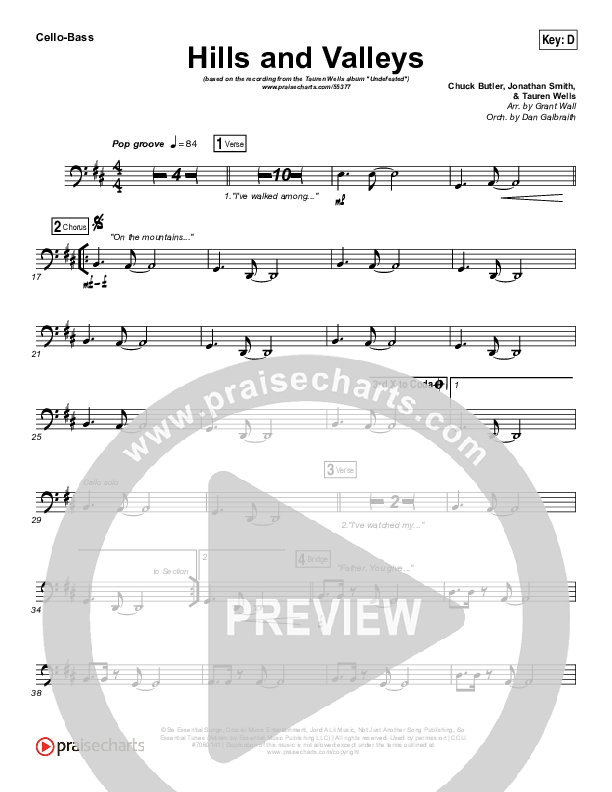 Hills And Valleys Cello/Bass (Tauren Wells)