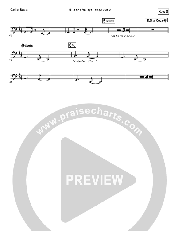 Hills And Valleys Cello/Bass (Tauren Wells)