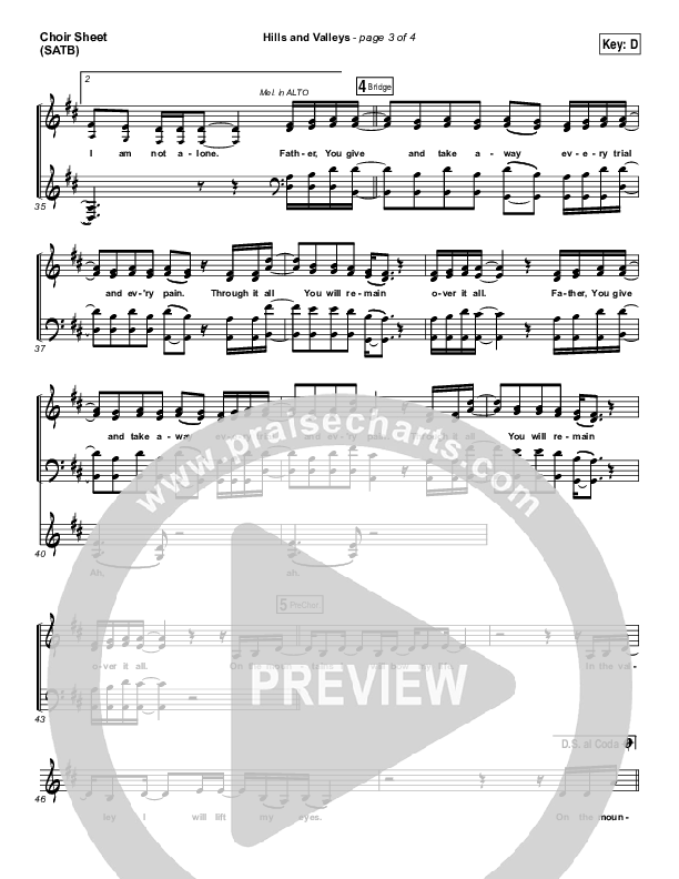 Hills And Valleys Choir Sheet (SATB) (Tauren Wells)