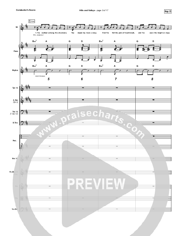 Hills And Valleys Conductor's Score (Tauren Wells)