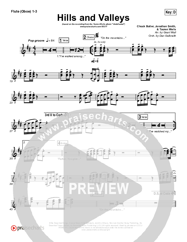 Hills And Valleys Flute/Oboe 1/2/3 (Tauren Wells)
