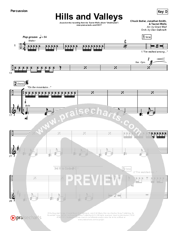 Hills And Valleys Percussion (Tauren Wells)