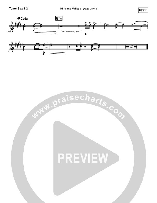 Hills And Valleys Tenor Sax 1/2 (Tauren Wells)