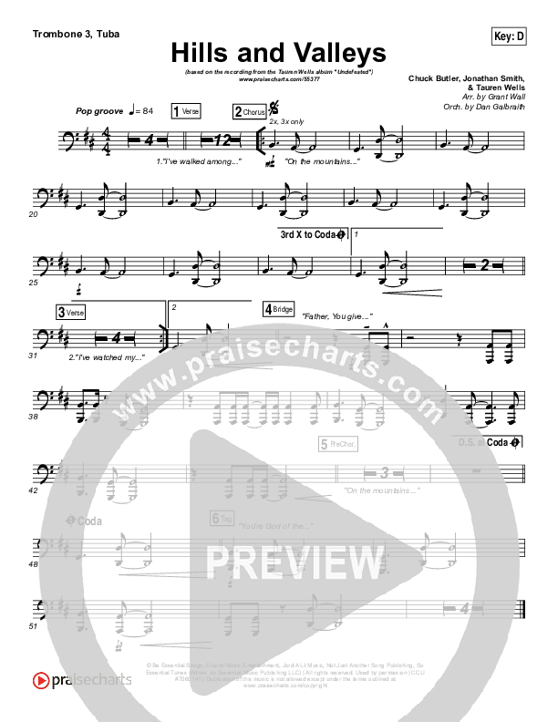 Hills And Valleys Trombone 3/Tuba (Tauren Wells)