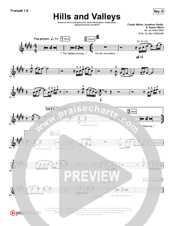 Hills And Valleys Trumpet 1,2 (Tauren Wells)