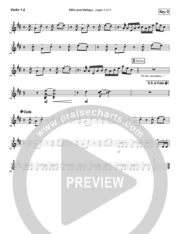 Hills And Valleys Violin 1/2 (Tauren Wells)