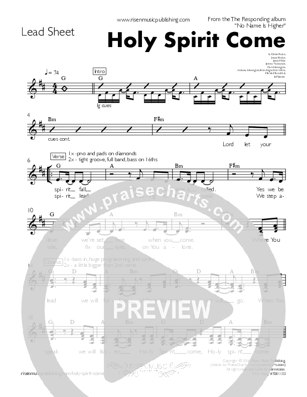Holy Spirit Come Lead Sheet ()