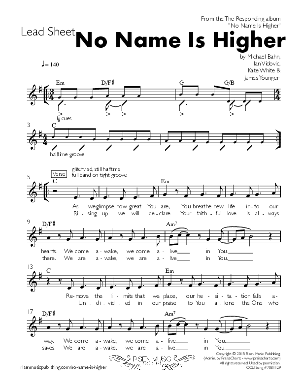 No Name Is Higher Lead Sheet (The Responding)